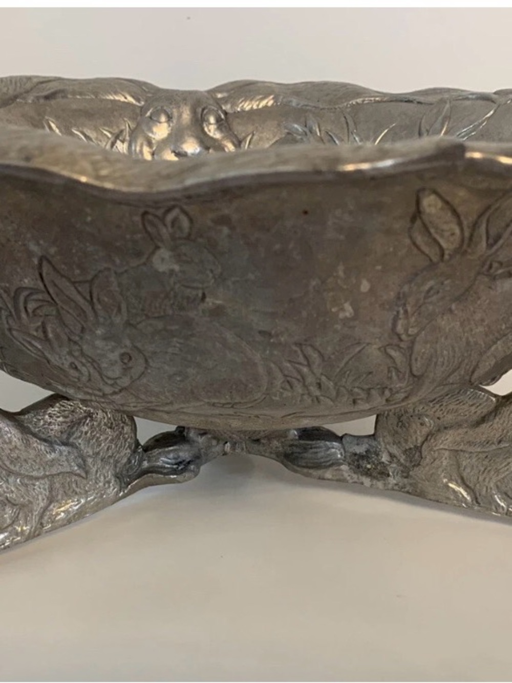 Vintage 1993 ARTHUR COURT silver EASTER rabbit Bunny 14” Serving BOWL and STAND